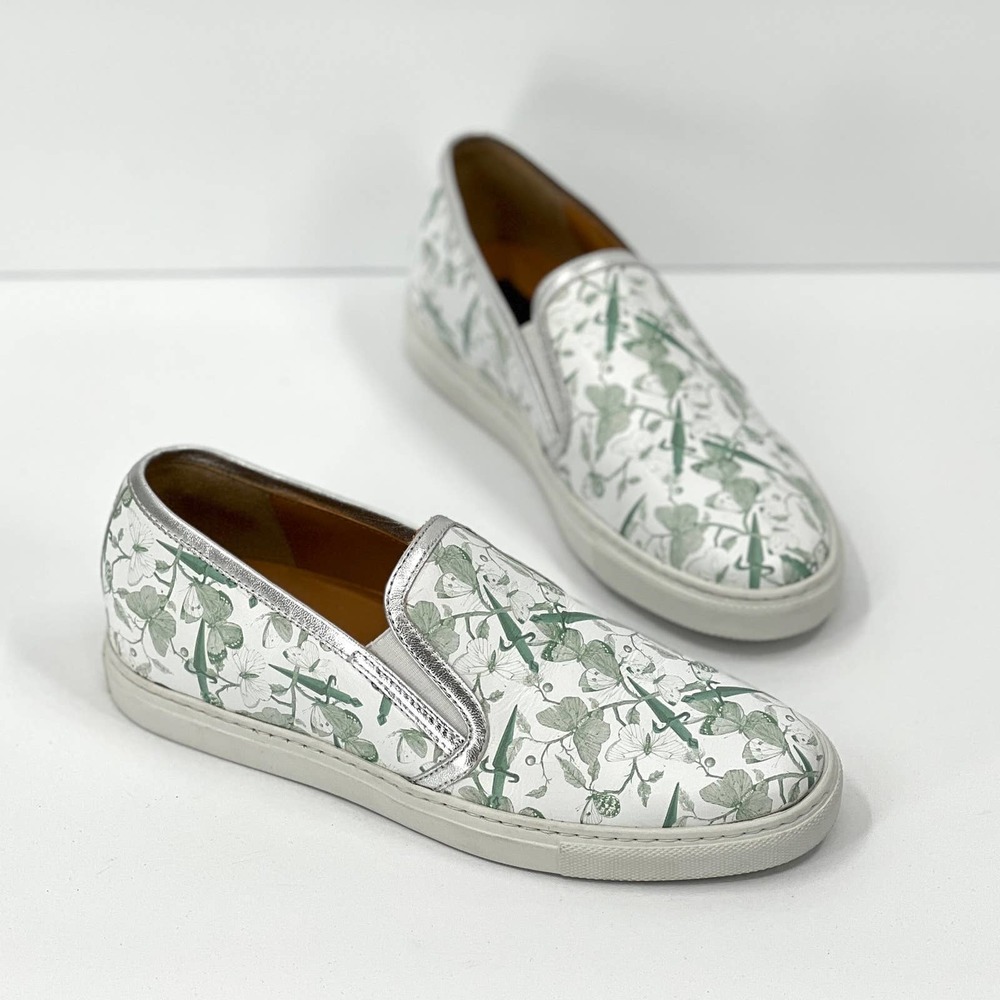 CESARE PACIOTTI 4US Shoes Women 36 White Green Butterfly Printed Slip On Sneaker